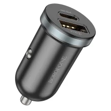 Borofone BZ22 autós töltő USB + Type C QC 3.0 PD 30W fekete