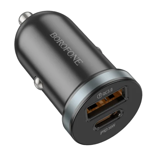 Borofone BZ22 autós töltő USB + Type C QC 3.0 PD 30W fekete - 1