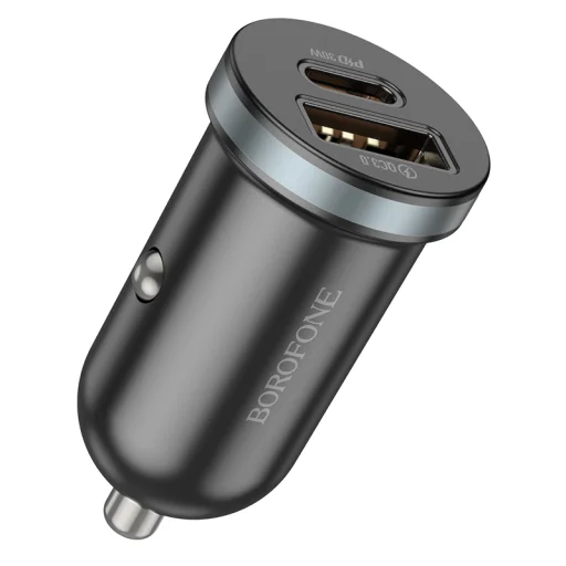 Borofone BZ22 autós töltő USB + Type C QC 3.0 PD 30W fekete - 2