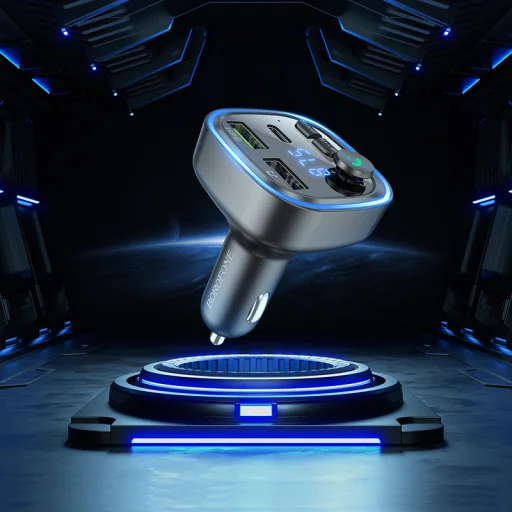 Borofone BC48 Broad FM Transmitter Bluetooth, MP3 2xUSB + Type C QC 3.0 18W fekete - 3