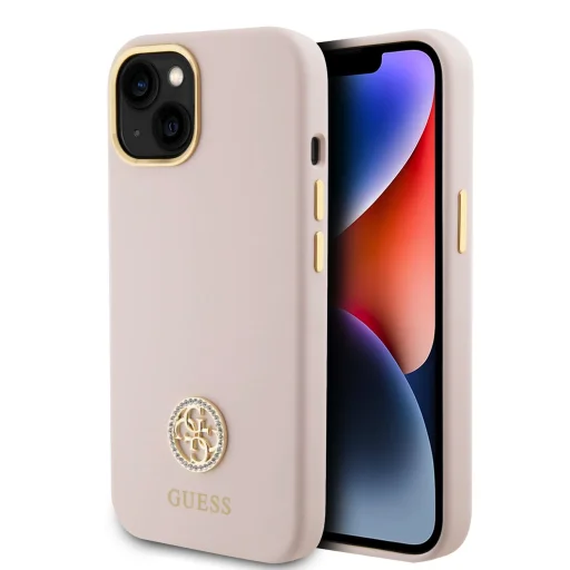 iPhone 15 Guess Liquid Silicone 4G Strass Metal Logo tok rózsaszín (GUHCP15SM4DGPP) - 1
