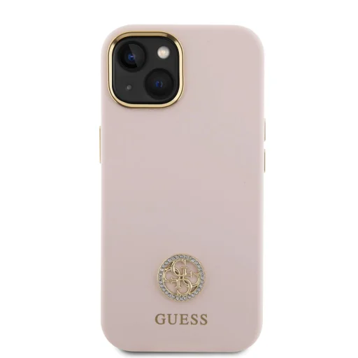 iPhone 15 Guess Liquid Silicone 4G Strass Metal Logo tok rózsaszín (GUHCP15SM4DGPP) - 5