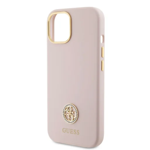 iPhone 15 Guess Liquid Silicone 4G Strass Metal Logo tok rózsaszín (GUHCP15SM4DGPP) - 6