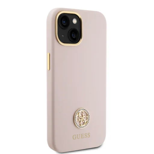 iPhone 15 Guess Liquid Silicone 4G Strass Metal Logo tok rózsaszín (GUHCP15SM4DGPP) - 7