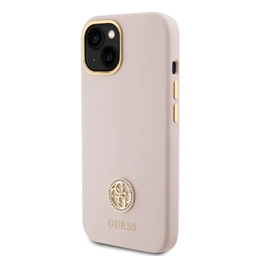 iPhone 15 Guess Liquid Silicone 4G Strass Metal Logo tok rózsaszín (GUHCP15SM4DGPP) - 2