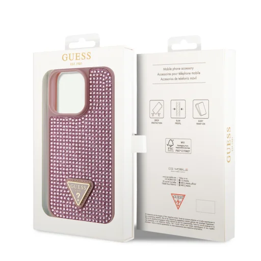 iPhone 15 Pro Guess Rhinestones Triangle Metal Logo tok rózsaszín (GUHCP15LHDGTPP) - 4