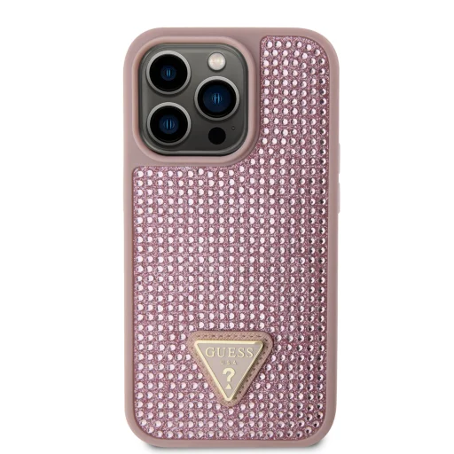 iPhone 15 Pro Guess Rhinestones Triangle Metal Logo tok rózsaszín (GUHCP15LHDGTPP) - 5