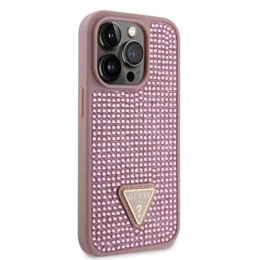 iPhone 15 Pro Guess Rhinestones Triangle Metal Logo tok rózsaszín (GUHCP15LHDGTPP) - 6