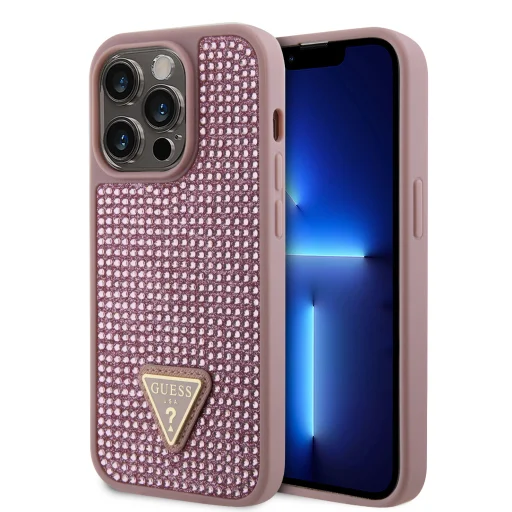 iPhone 15 Pro Guess Rhinestones Triangle Metal Logo tok rózsaszín (GUHCP15LHDGTPP) - 1