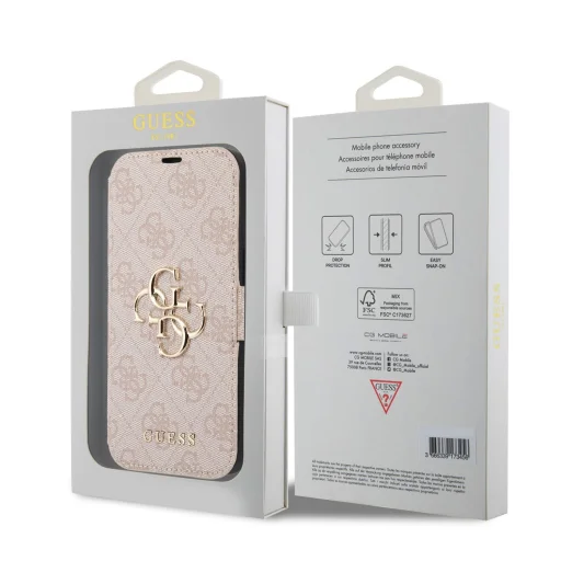 iPhone 15 Pro Guess PU 4G Metal Logo fliptok rózsaszín (GUBKP15L4GMGPI) - 5