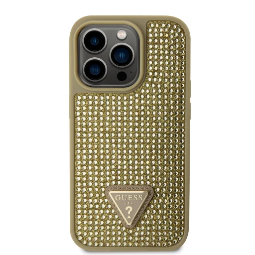 iPhone 15 Pro Guess Rhinestones Triangle Metal Logo tok arany (GUHCP15LHDGTPD) - 3
