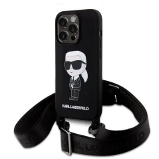  iPhone 15 Fekete Karl Lagerfeld Liquid Silicone Crossbody Ikonik tok (KLHCP15SSCBSKNK)