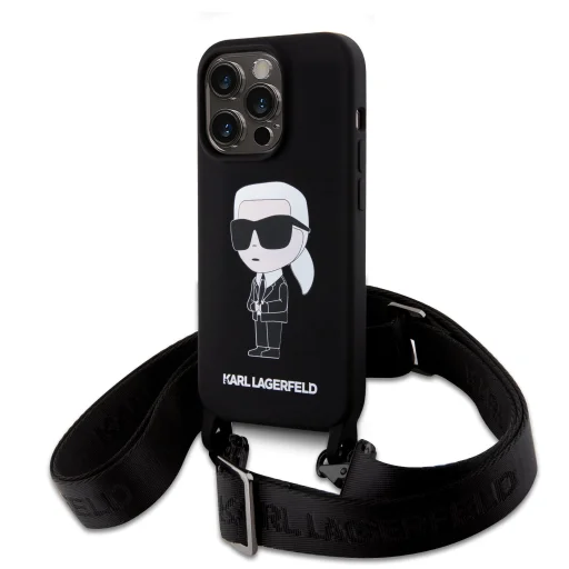  iPhone 15 Fekete Karl Lagerfeld Liquid Silicone Crossbody Ikonik tok (KLHCP15SSCBSKNK) - 1