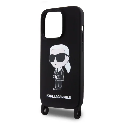  iPhone 15 Fekete Karl Lagerfeld Liquid Silicone Crossbody Ikonik tok (KLHCP15SSCBSKNK) - 3