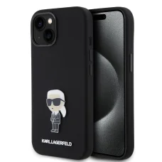  iPhone 15 Fekete Karl Lagerfeld Liquid Silicone Metal Ikonik tok (KLHCP15SSMHKNPK)