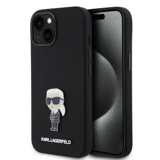  iPhone 15 Fekete Karl Lagerfeld Liquid Silicone Metal Ikonik tok (KLHCP15SSMHKNPK) - 1