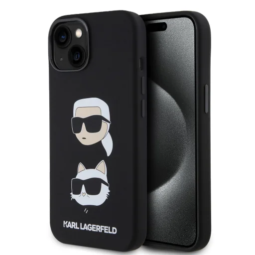  iPhone 15 Plus Karl Lagerfeld Liquid Silicone Karl and Choupette Heads fekete tok (KLHCP15MSDHKCNK) - 1