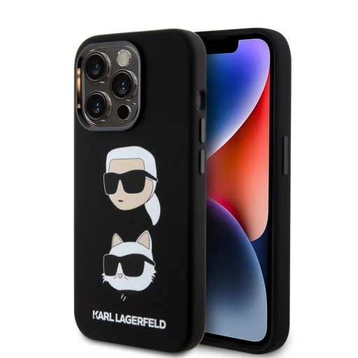  iPhone 15 Pro Max Karl Lagerfeld Liquid Silicone Karl and Choupette Heads fekete tok (KLHCP15XSDHKCNK) - 1