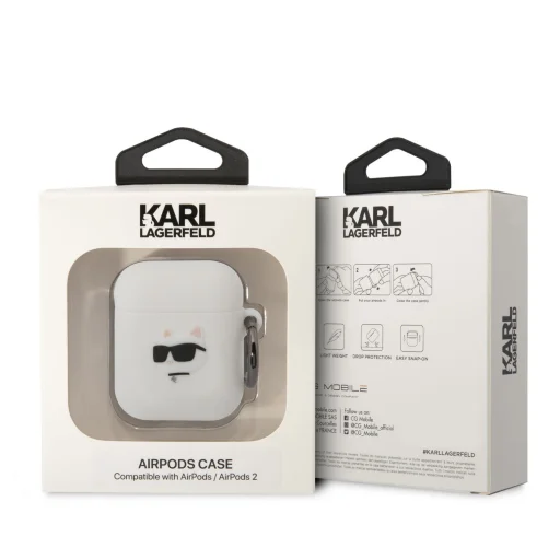 Airpods 1/2 Karl Lagerfeld 3D Logo NFT Choupette Head szilikon tok fehér (KLA2RUNCHH) - 3