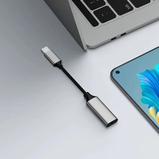 USB Type C - 3.5mm jack átalakító adapter (DAC) 10cm, szürke 24bit 96KHz, TRRS - 2