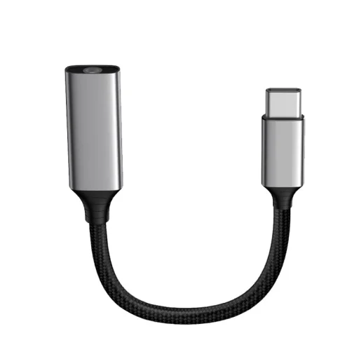 USB Type C - 3.5mm jack átalakító adapter (DAC) 10cm, szürke 24bit 96KHz, TRRS - 1