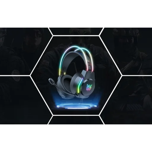 ONIKUMA X26 gaming, gamer fejhallgató fekete RGB - 5