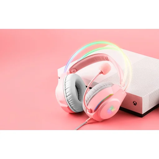 ONIKUMA X26 gaming, gamer fejhallgató rózsaszín RGB - 9