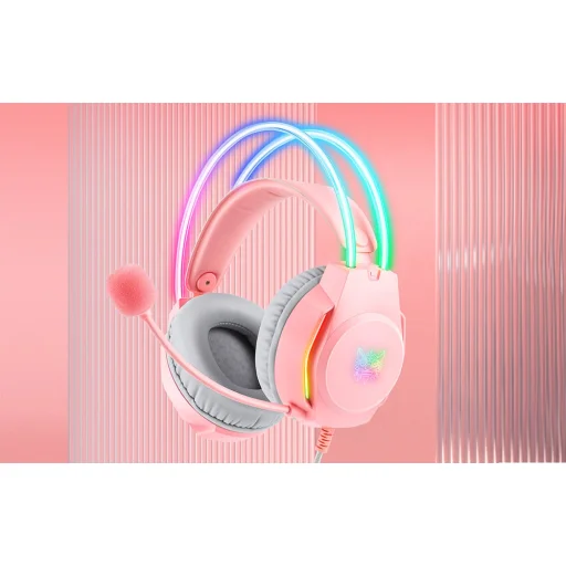ONIKUMA X26 gaming, gamer fejhallgató rózsaszín RGB - 3