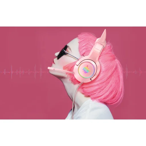 ONIKUMA K9 gaming, gamer fejhallgató rózsaszín RGB - 3