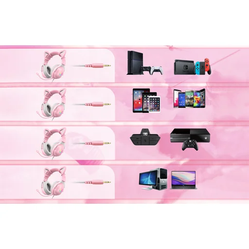 ONIKUMA X11 gaming, gamer fejhallgató rózsaszín RGB - 3