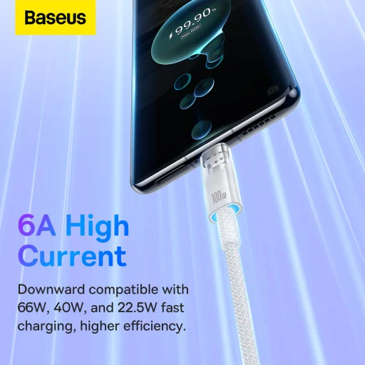 Baseus Quick Charge USB-C gyorstöltő kábel 6A, 1m fehér - 11