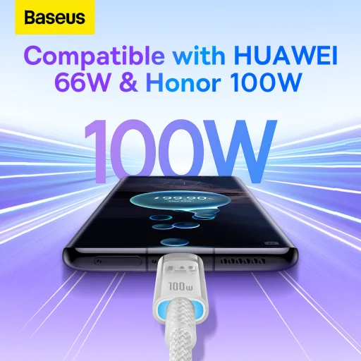 Baseus Quick Charge USB-C gyorstöltő kábel 6A, 1m fehér - 12