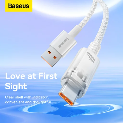 Baseus Quick Charge USB-C gyorstöltő kábel 6A, 1m fehér - 9