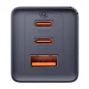 Baseus GaN5 hálózati töltő adapter 2x USB-C + USB, 65W + kábel 1m szürke thumbnail