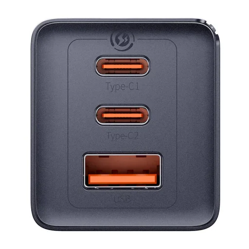 Baseus GaN5 hálózati töltő adapter 2x USB-C + USB, 65W + kábel 1m szürke - 4