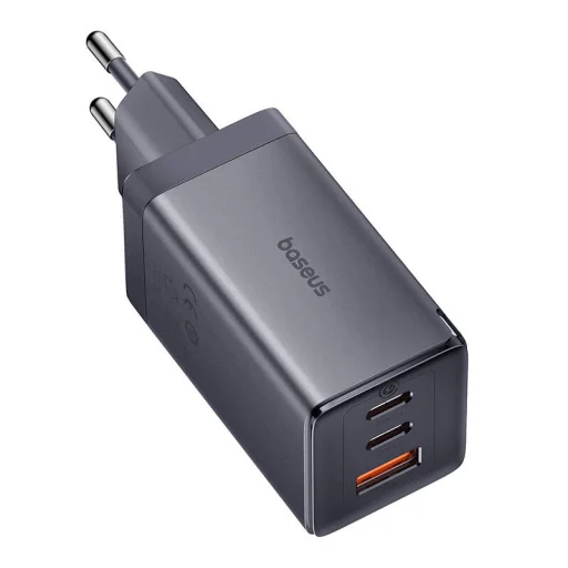 Baseus GaN5 hálózati töltő adapter 2x USB-C + USB, 65W + kábel 1m szürke - 5