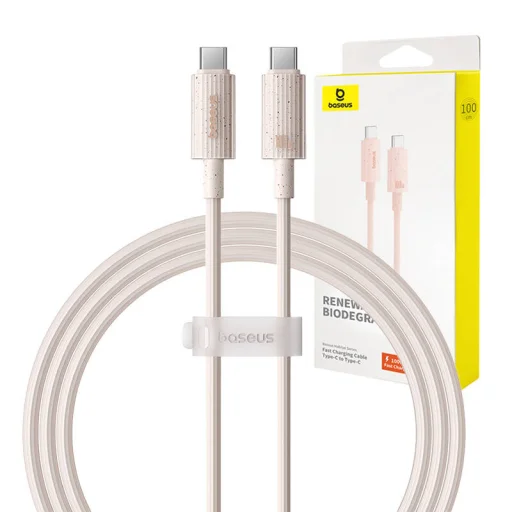 Baseus Habitat gyorstöltő kábel USB-C to USB-C 1m 100W rózsaszín - 1