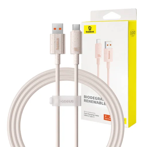 Baseus Habitat gyorstöltő kábel USB - USB-C 1m 100W rózsaszín - 1