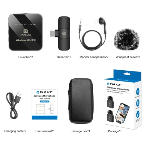 PULUZ vezeték nélküli mikrofon (2 adó + 1 vevő) USB-C csatlakozással (PU648B) - 6