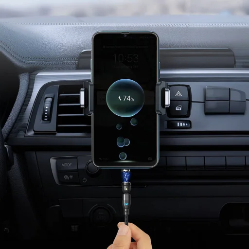 Mágneses kábel 3 az 1-ben 3A 1 m USB - USB-C + iPhone Lightning + Micro USB (állítható szög) fekete - 4