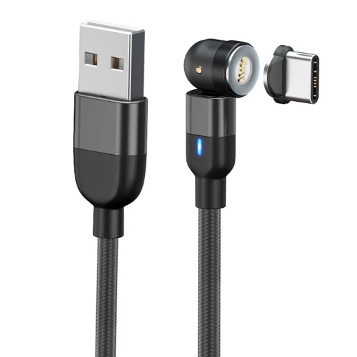 Mágneses kábel 3 az 1-ben 3A 1 m USB - USB-C + iPhone Lightning + Micro USB (állítható szög) fekete - 5