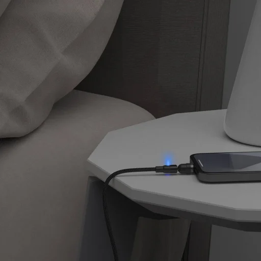 Mágneses kábel 3 az 1-ben 3A 1 m USB - USB-C + iPhone Lightning + Micro USB (állítható szög) fekete - 7