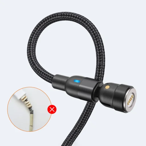 Mágneses kábel 3 az 1-ben 3A 1 m USB - USB-C + iPhone Lightning + Micro USB (állítható szög) fekete - 9