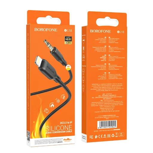 Borofone BL18 jack 3.5 mm - Lightning kábel 1m fekete - 3
