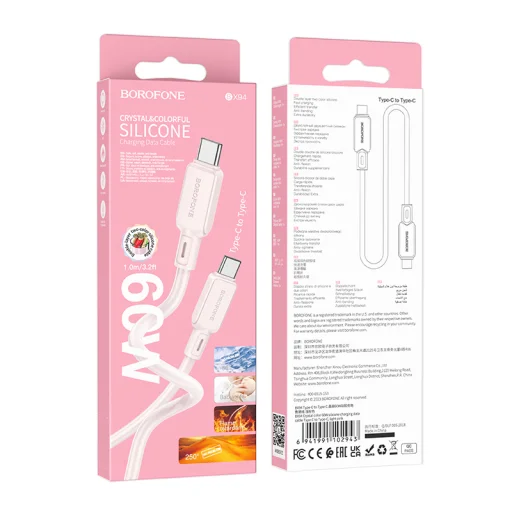 Borofone BX94 Crystal Color Type C - Type C 60W 3A 1m világos rózsaszín - 4