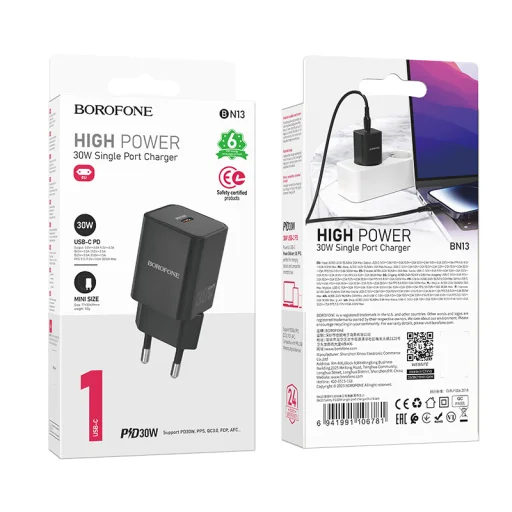 Borofone Safety BN13 GaN hálózati töltő adapter Type C PD 30W fekete - 5