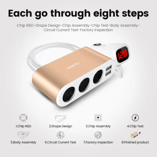 Autós töltő B08 2xUSB 3,1A 120W kijelzővel arany - 6