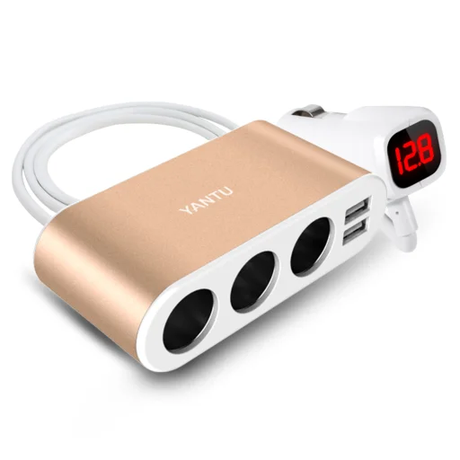 Autós töltő B08 2xUSB 3,1A 120W kijelzővel arany - 1
