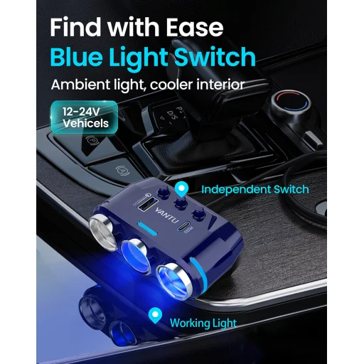 Autós töltő B39-C 3 aljzat + USB + Type C QC 3.0 PD 3A 120W kijelzővel - 2