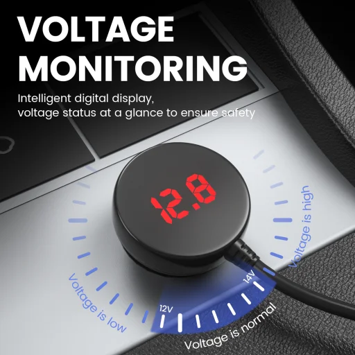 Autós töltő LM21 3 aljzat + USB + Type C QC 3.0 PD 3A 122W kijelzővel - 2